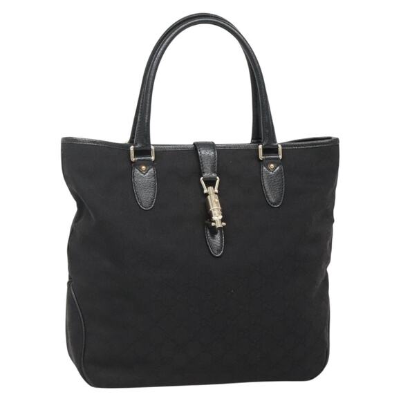 GUCCI GG Canvas Jackie Hand Bag Black Gold - Picture 1 of 16
